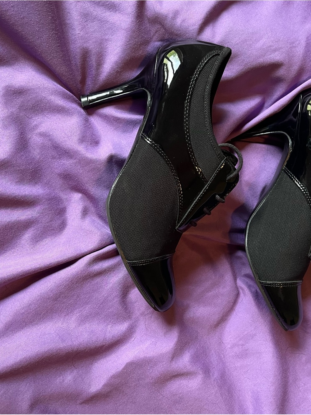 Impo Black Patent & Fabric Women's Heels